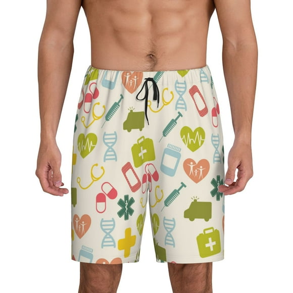 Vsdgher Medical Icons Print Men's Pajama Shorts Lounge Bottoms Sleep Shorts Elastic Waist Lightweight PJ Shorts with Pockets-XX-Large