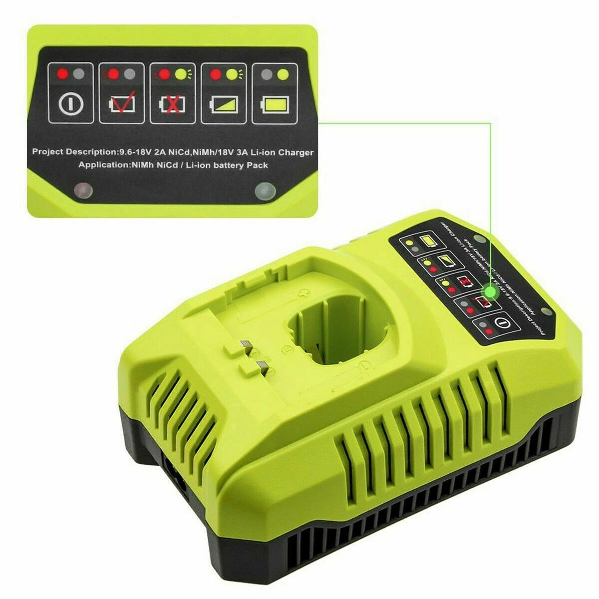 US Plug 18V P117 Fast Charger for Ryobi ONE+ Plus P108 Li-ion Ni-MH Ni-CD Battery P107 P104
