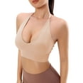 thumbnail image 2 of Deago Halter Bra for Women Longline Yoga Sports Bra Wireless Seamless Padded Backless Bralette with Adjustable Strap (Skin, M), 2 of 9