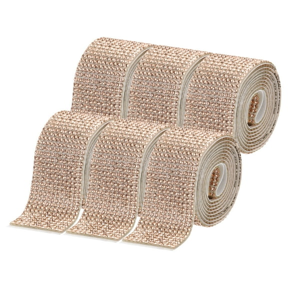 Uxcell 6pcs Self-Adhesive Rhinestone Ribbon for DIY Arts Crafts, Champagne