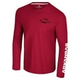 thumbnail image 2 of Men's Colosseum Cardinal Arkansas Razorbacks Logo Lockup 3-Hit Active Blend Long Sleeve T-Shirt, 2 of 3