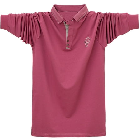 

Men s Long Sleeve Polo Shirt Cotton Casual Fall Basic Top for Men Solid Color Casual Loose Button Down Blouses (Purple 6XL)