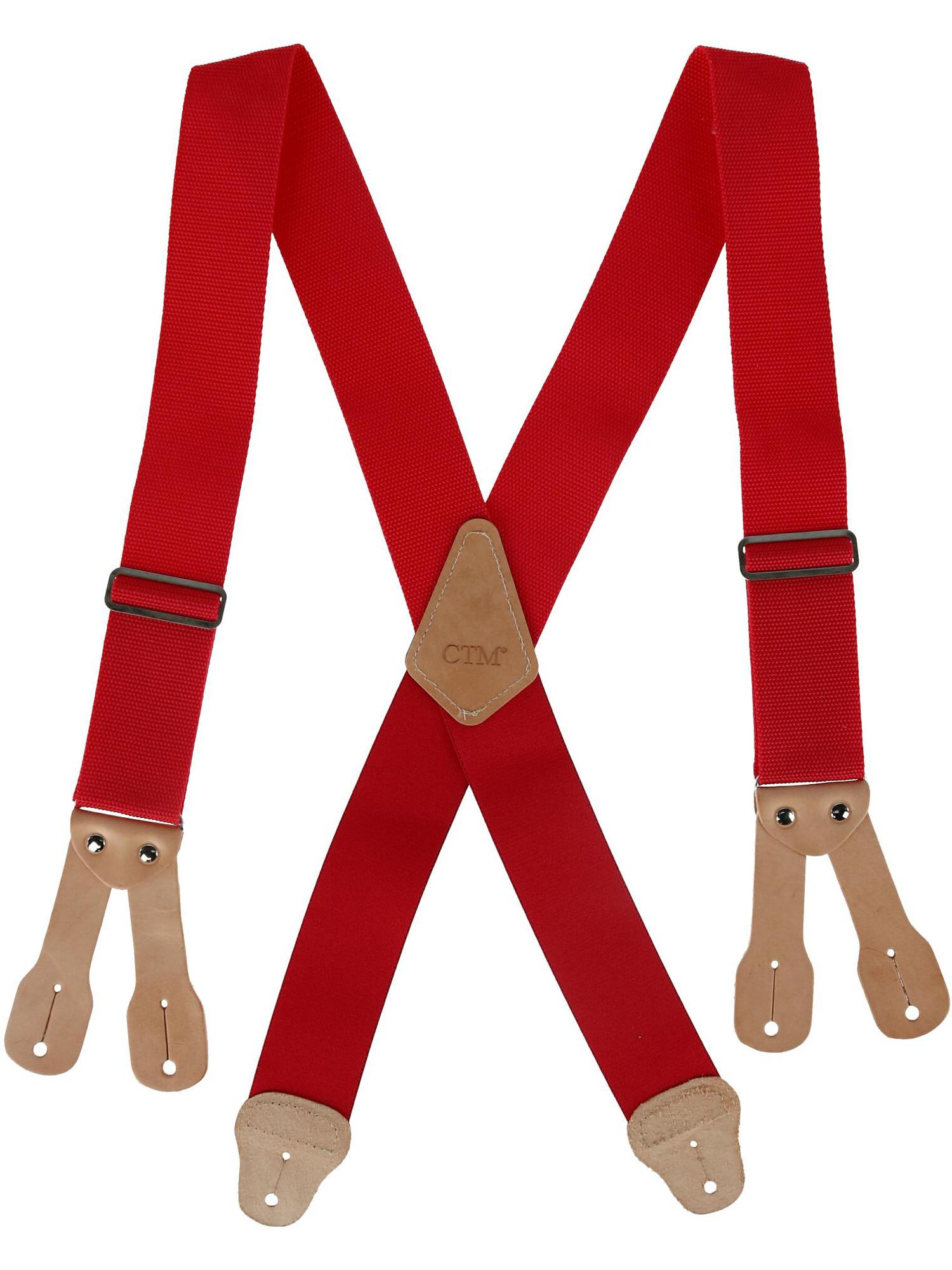 CTM Mens Big & Tall NonElasticized Button End Work Suspenders, Red