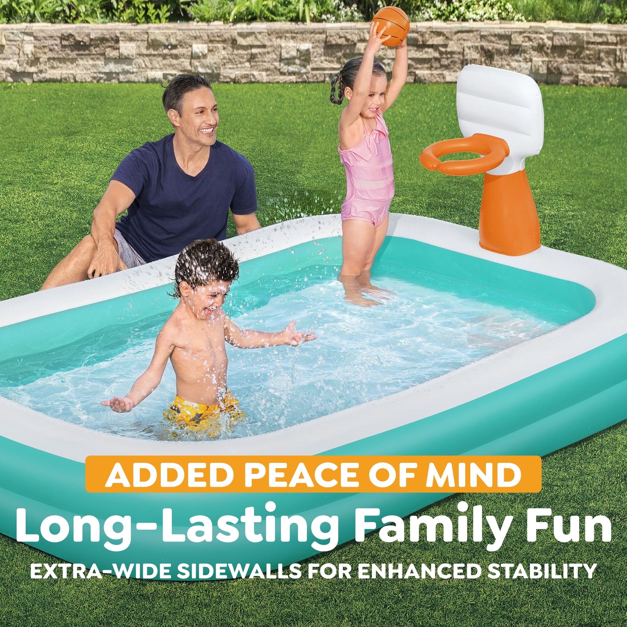 H2OGO! Inflatable Family Pool, Dunk'n Splash 8'3" x 66" x 40" Pool with Basketball Game