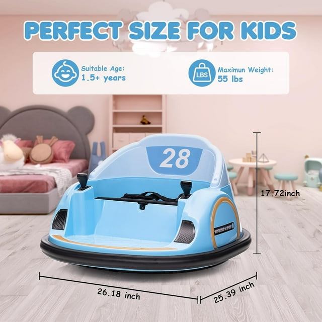 QinaQin 12V Ride On Bumper Car, Electric with Remote Control, Blue