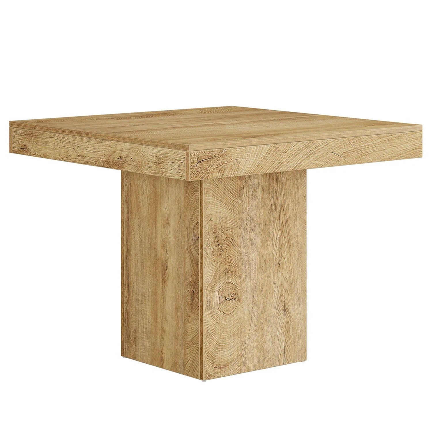 Dining Table, 39" Square Wood Kitchen Table with Pedestal Base, Seats 4, Natural Finish