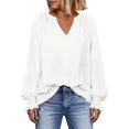 thumbnail image 4 of Hurxie Blouses for Women Dressy Casual Flowy Boho Tops V Neck Long Sleeve Shirts Spring Outfits White,XL, 4 of 6