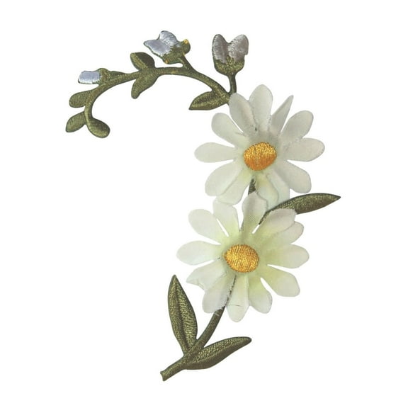 ID 7982 White Flowers on Vine Patch Garden Plant Embroidered Iron On Applique