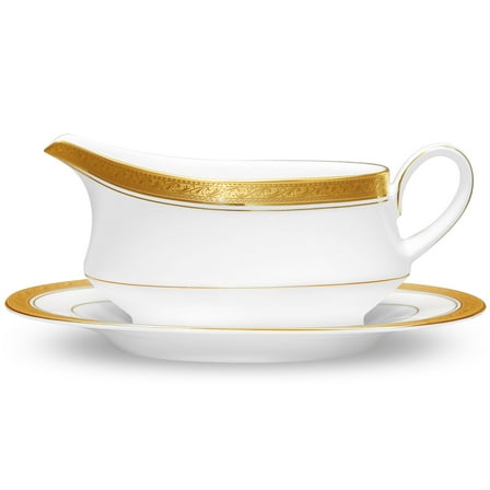 Noritake Crestwood Gold Gravy Boat with Tray