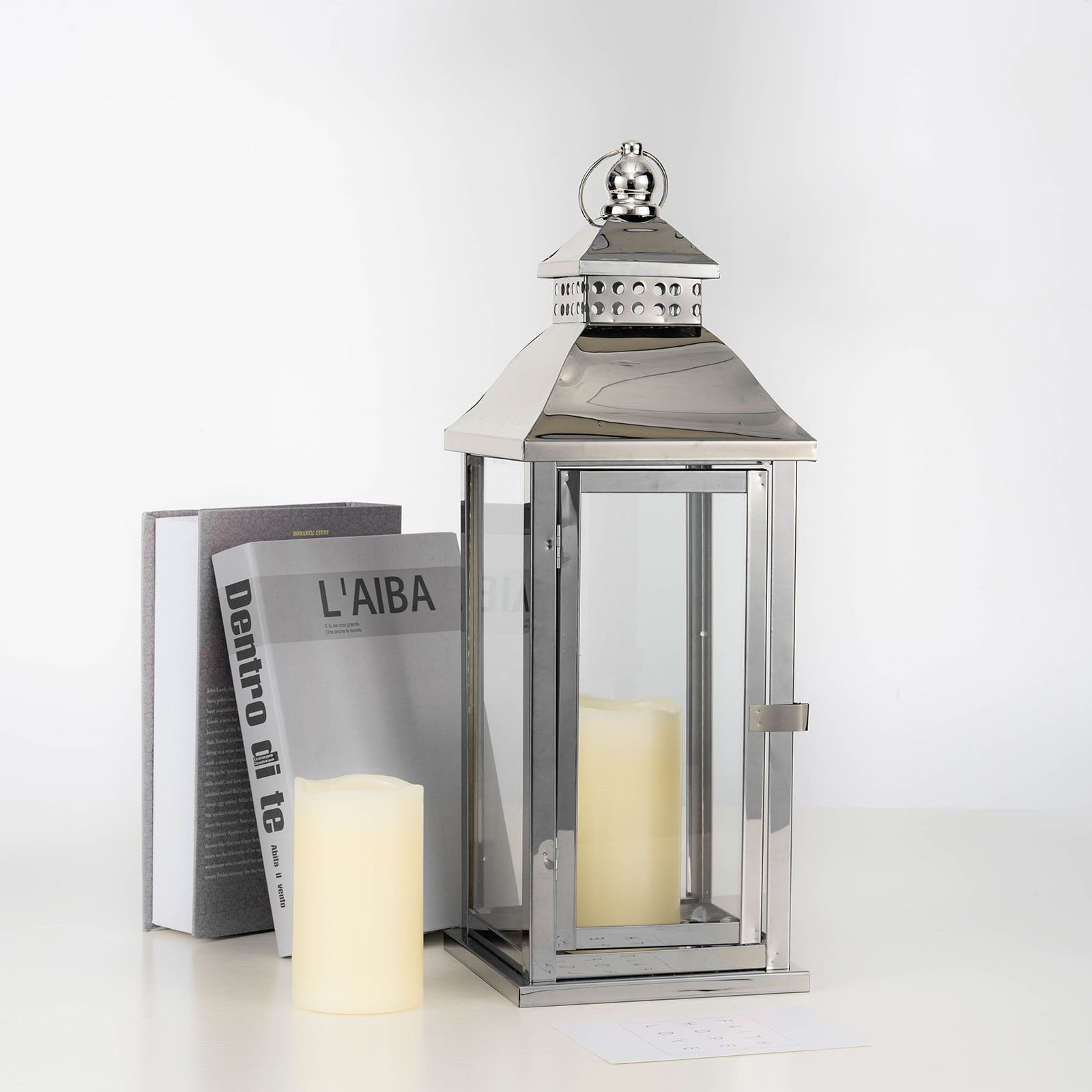 Efavormart 19.5" Prism Top SILVER Stainless Steel Lantern Candle Holder