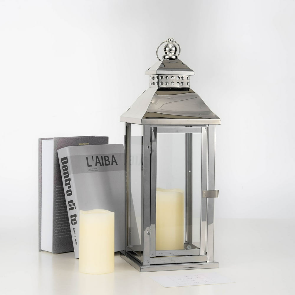 Efavormart 19.5" Prism Top SILVER Stainless Steel Lantern Candle Holder