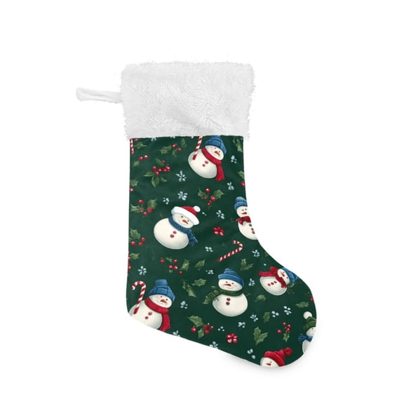 Christmas Stocking with Hanging Loop for Family Holiday Ornament Snowmen and Candy Canes Pattern