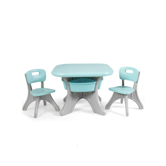 Furnibear Blue Activity Table and Chair Set Play Furniture with 4 Storage Drawers Waterproof PP Material Lightweight Design for Playroom Nursery and Small Spaces