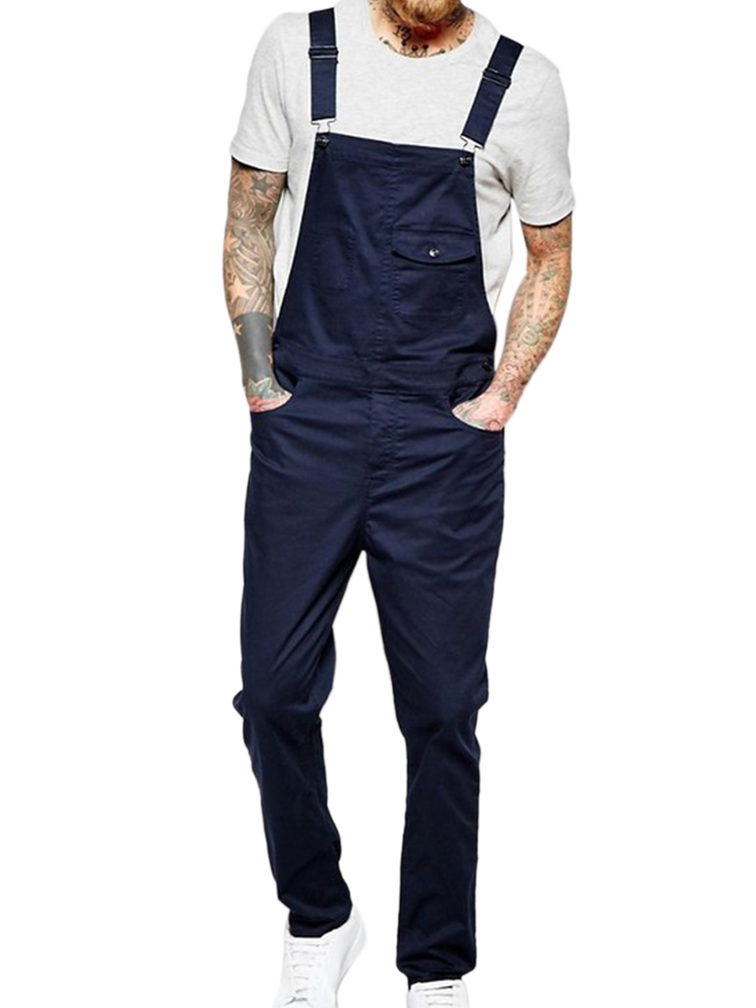 Bmnmsl Men Pants Bib Overalls Solid Color Jumpsuit Jeans Suspender Pants - image 1 of 5