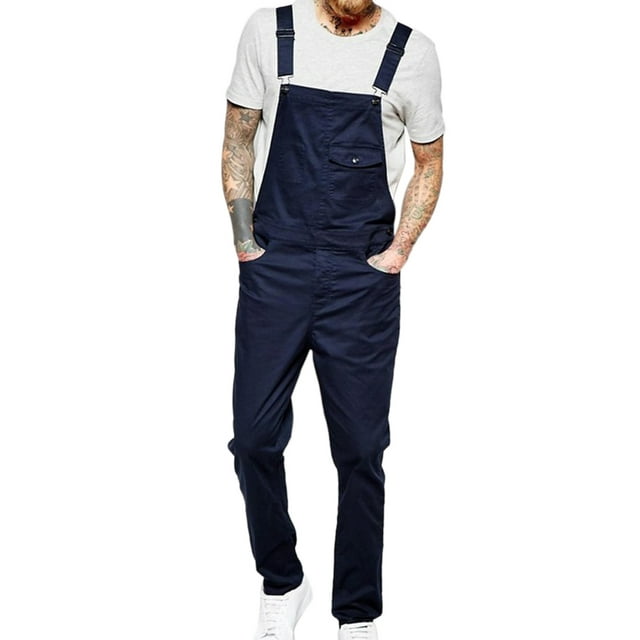 Bmnmsl Men Pants Bib Overalls Solid Color Jumpsuit Jeans Suspender Pants