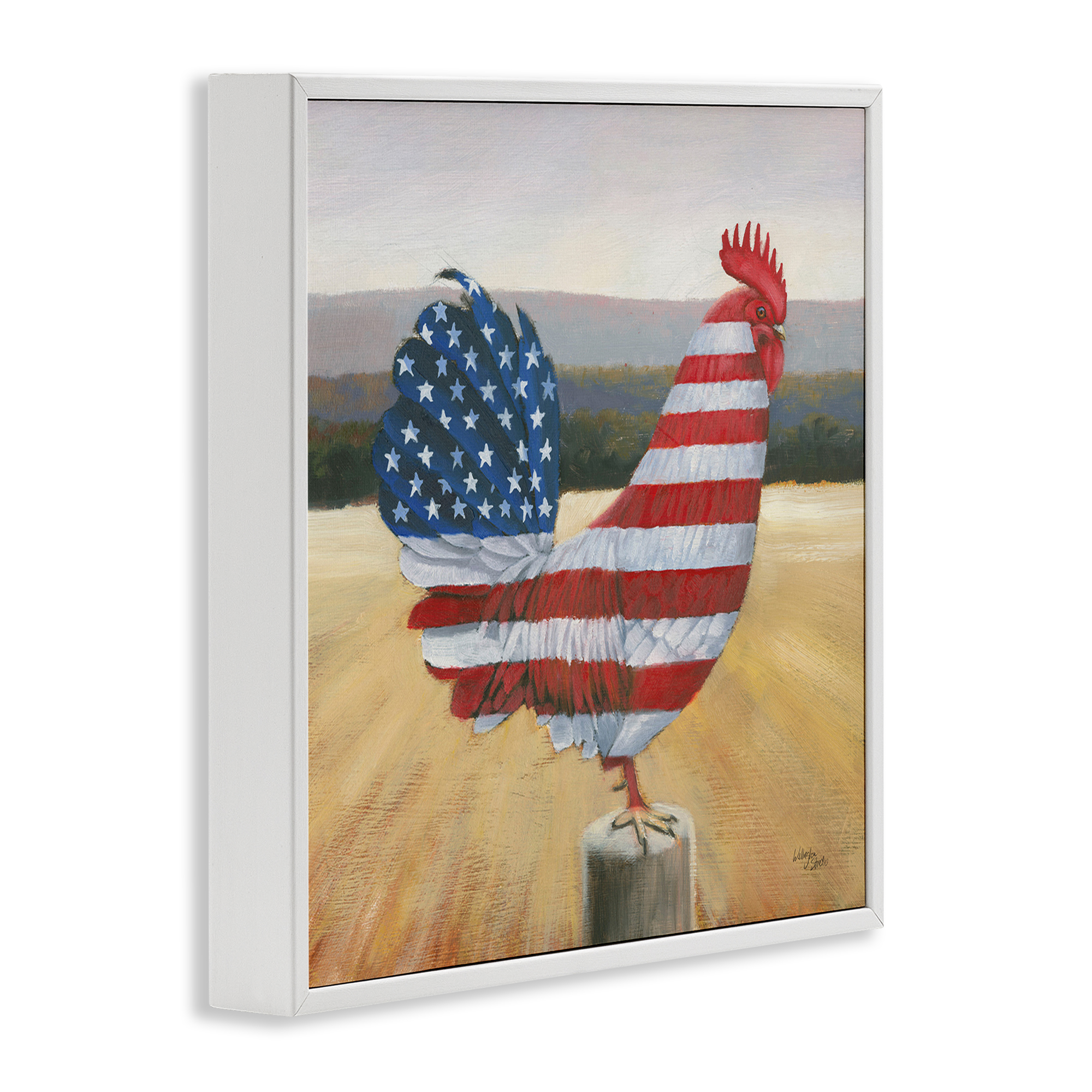 Stupell Industries American Flag Rooster Animals & Insects Painting White Framed Art Print Wall Art, 17 x 17