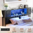 thumbnail image 2 of Aheaplus Queen Size Bed Frame with Power Outlet & LED Light, Platform Bed with Upholstered Headboard and Storage, Sturdy Metal Slats Support, No Box Spring Needed, Noise-Free,Black Oak, 2 of 7