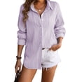 thumbnail image 2 of Camisas de Mujer con Botones, Camisa de Vestir de Larga, Blusa de Trabajo con Cuello Texturizado, Blusas Casuales Elegantes. Púrpura XXL, 2 of 9