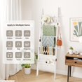 thumbnail image 4 of Blanket Ladder, 5-Tier Farmhouse Wooden Rack with Synthetic Leather Pocket, 4 Removable Hooks, Decorative Leaning Ladder Shelf, White, 4 of 8