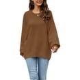 thumbnail image 1 of Mialoley Pull Décontracté pour Femmes, Manches Longues Col Rond Couleur Unie Coupe Ample Hauts en Tricot d'Hiver, 1 of 5