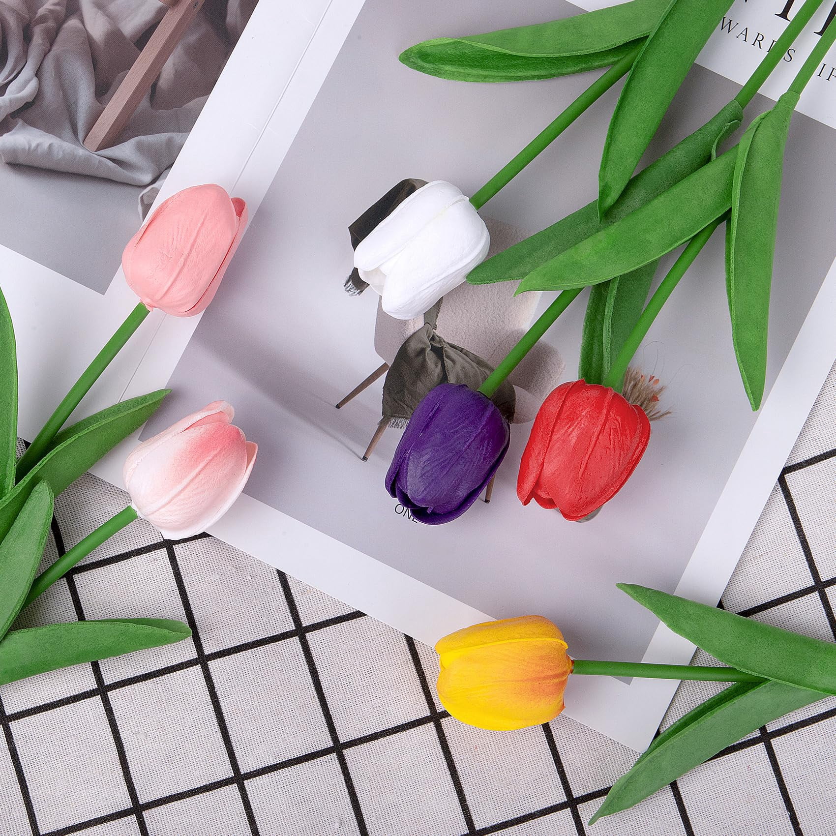 Trianu 30Pcs Artificial Tulips Fake Tulips Flowers 13" Slik Tulips Artificial Flowers Real Touch Tulips for Spring Easter Decor Mother's Day Wedding Bouquet (Multicolor 2)