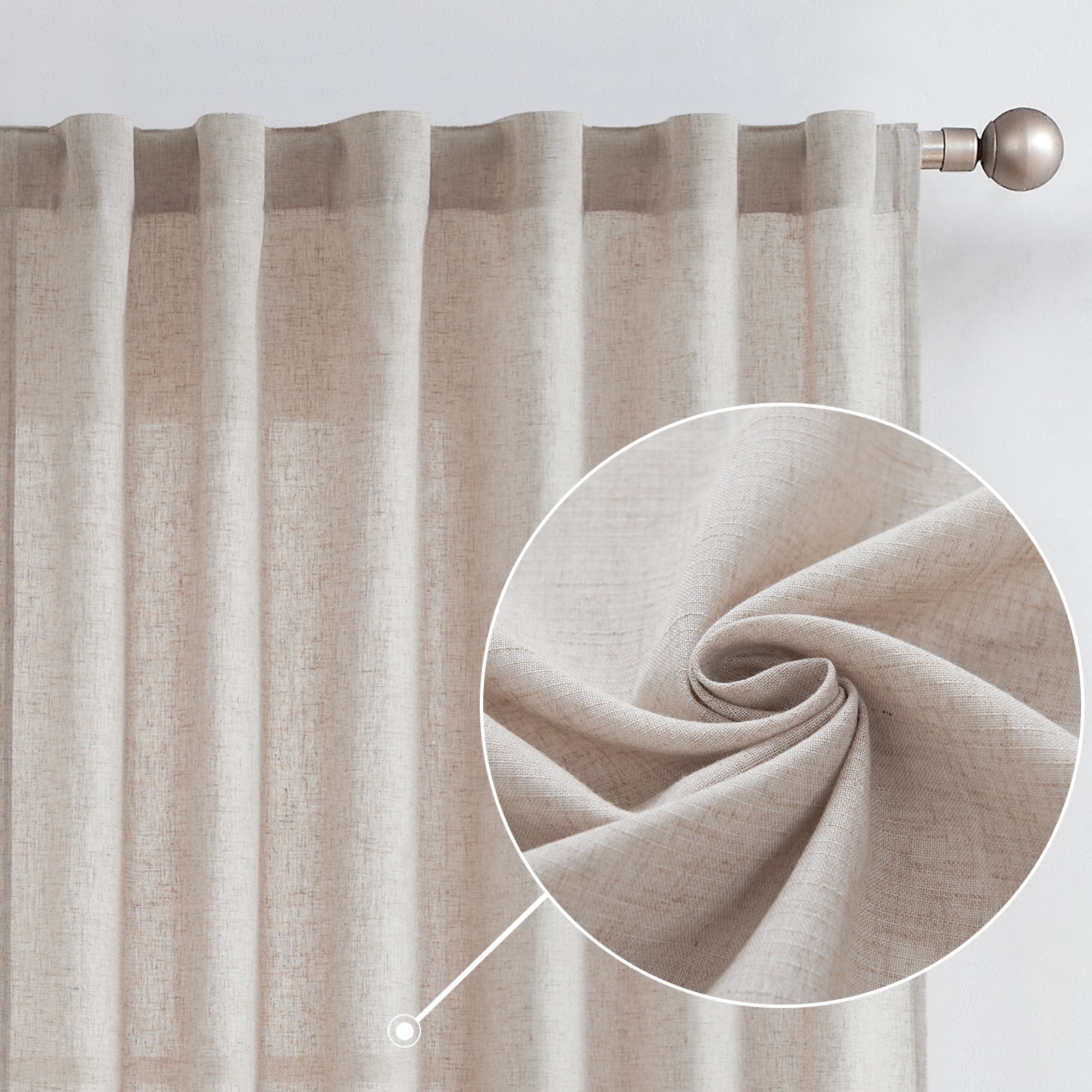 Curtainking Back Tab Linen Curtains and Drapes for Living Room Bedroom