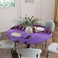 thumbnail image 5 of Happy Halloween Round Tablecloth for 36-44 Inch Tables,Fitted Table Cover with Elastic Edge,Pumpkin Witch Castle Cat Tree Purple Black Waterproof Outdoor Table Cloth Protector for Patio Garden Dinner, 5 of 9