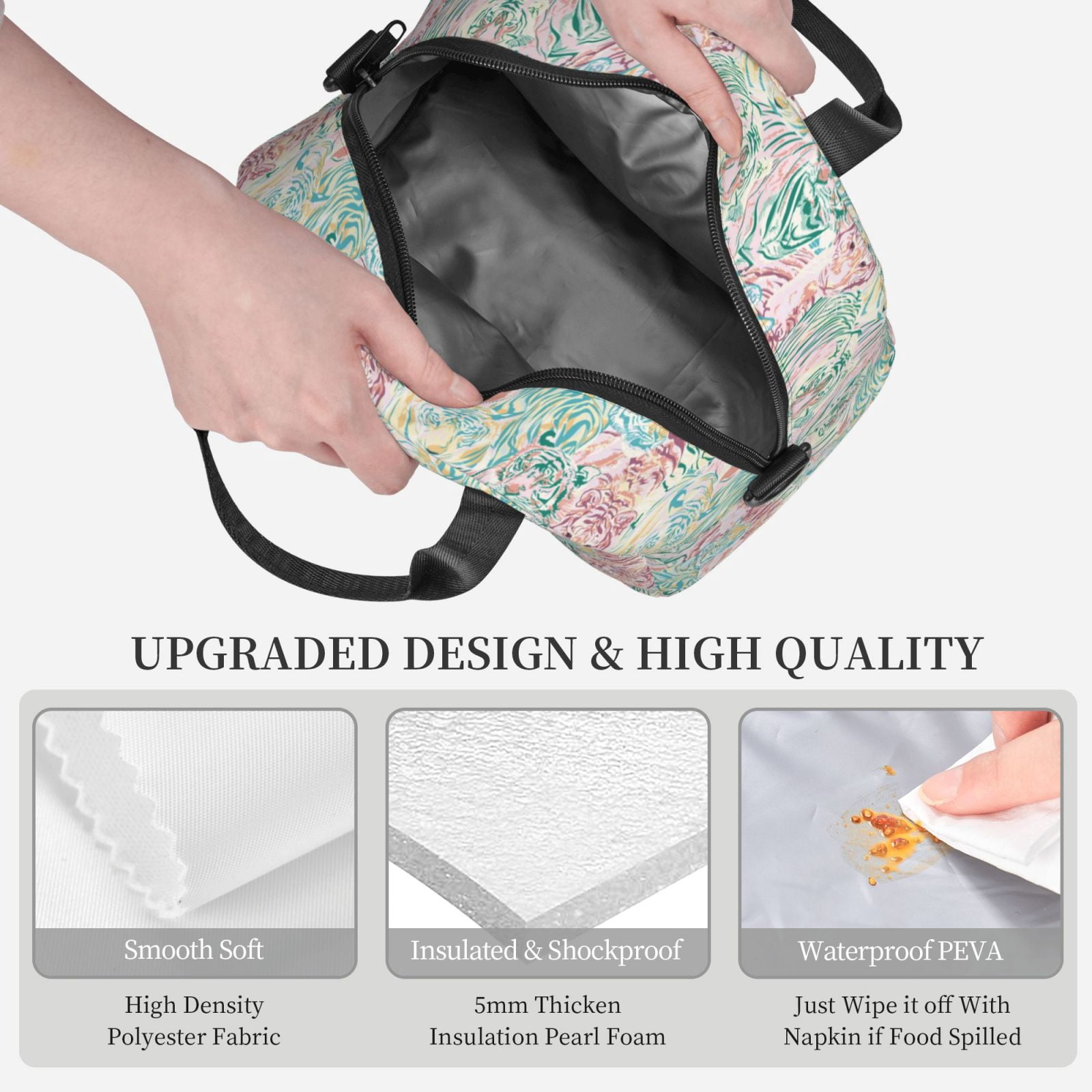 Naloa Watercolor Tiger Print Lunch Bag for Women & Men Insulated Lunch Box or Cooler Lunch Tote Bags for Work, Travel, Outdoor