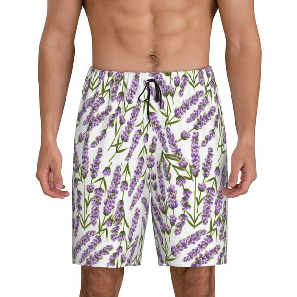 Fotbe Lavender Flowers Pantalones Cortos de Pijama para Hombre, Ropa de Dormir, Pantalones de Pijama Cortos para Hombre-Small
