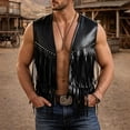 thumbnail image 5 of Cowboy Tassels Vest For Mens Liweisiy Open Front Sleeveless Rivet Studded Jackets Faux Leather Waistcoat Black L, 5 of 9