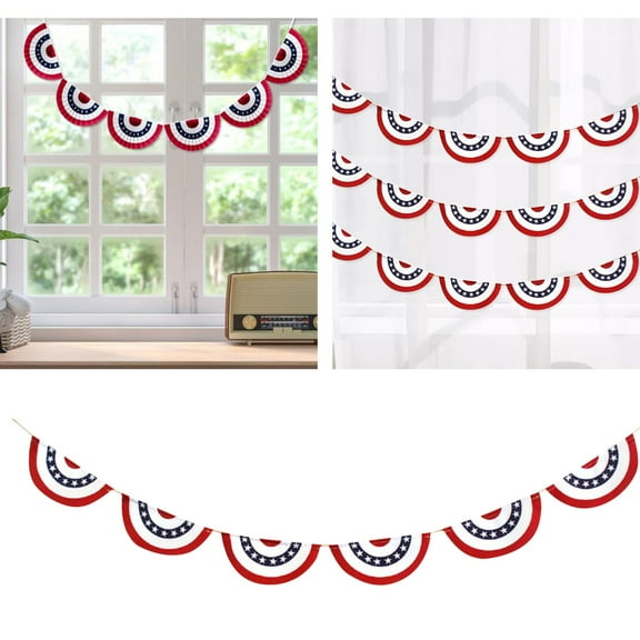 Party Decorations American Flag Bunting Pleated Fan String Patriotic Bunting Flag 4th Of July Decoration US Flag Banners Memorial Day Independence Day Fourth July Red White Blue Outdoor Decor