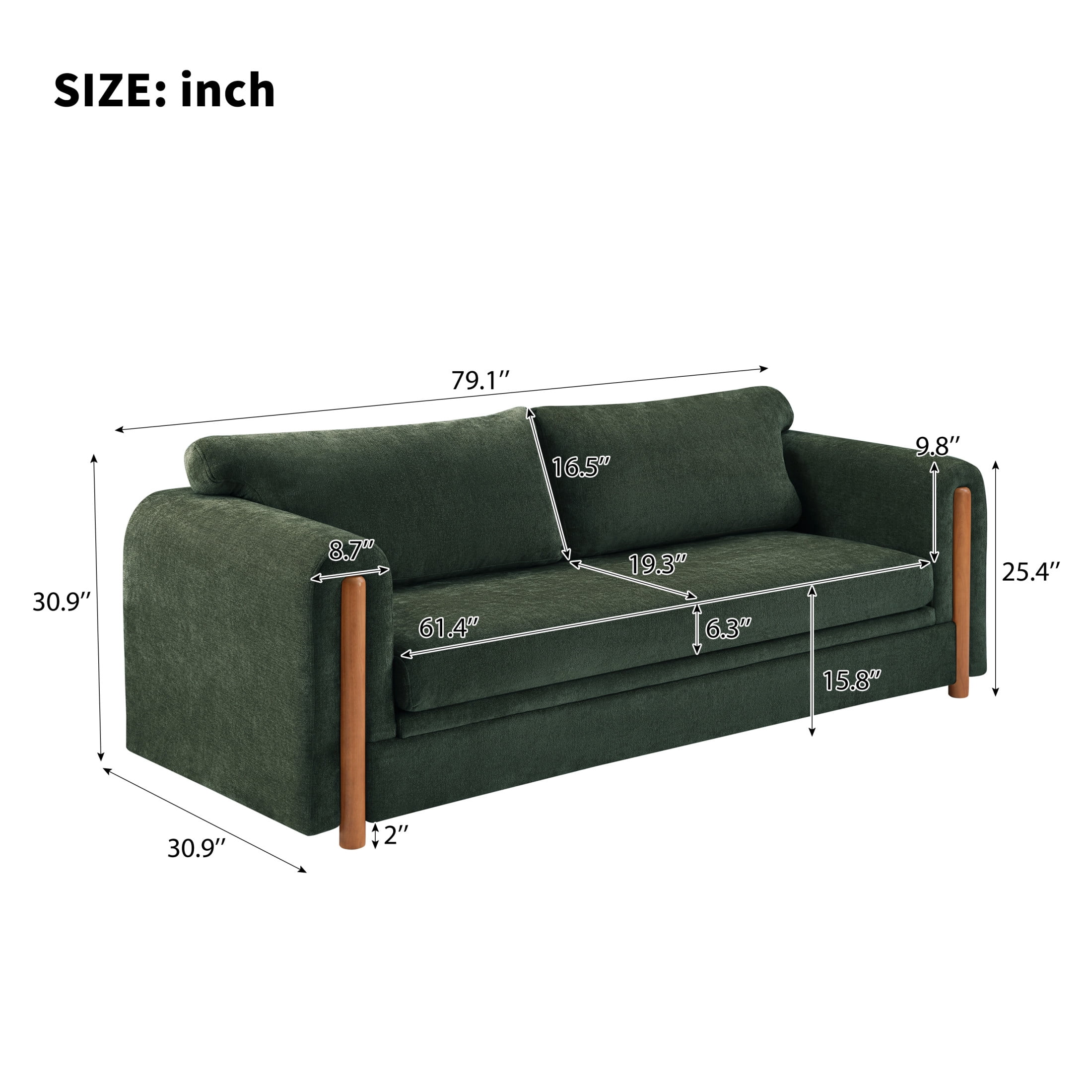 Christopher Knight Home Modern 3-seater Chenille Upholstered Sofa, Curved Arm Accent Couch, Green