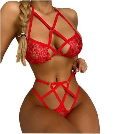 

CALAFEBILA 2022 Xmas Gift Women Lingerie Corset Lace Free Wire Intimates Sleepwear Underwear Bra+Briefs
