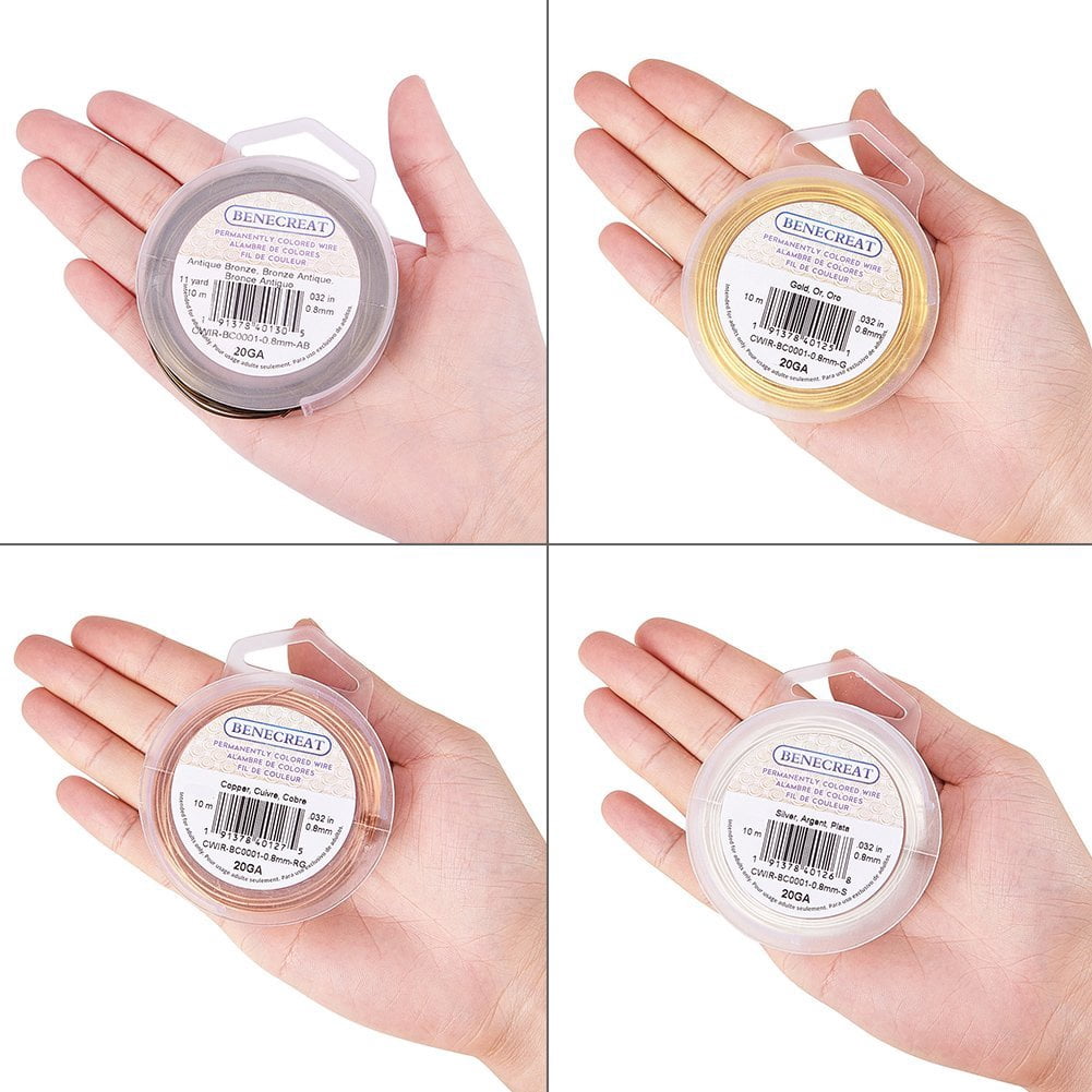 4 Colors Round Copper Wire for Jewelry Making Mixed Color 20 Gauge 0.8mm about 32.8 Feet(10m)/roll 1roll/ color 4 rolls/set