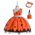 thumbnail image 3 of Kids Girls One Shoulder Dress Halloween Costume Fancy Outfits+Bag+Headwear, 3 of 7