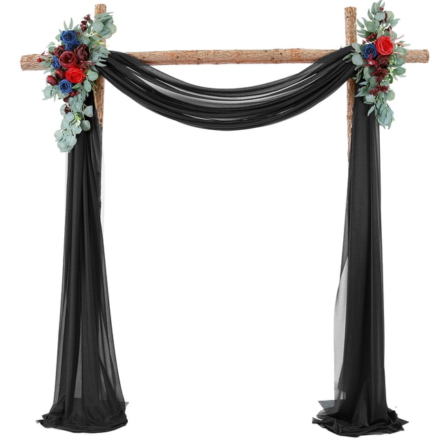Cortina de tela negra con diseño de arco para bodas, fácil de limpiar, ideal para fiestas de bodas y eventos.