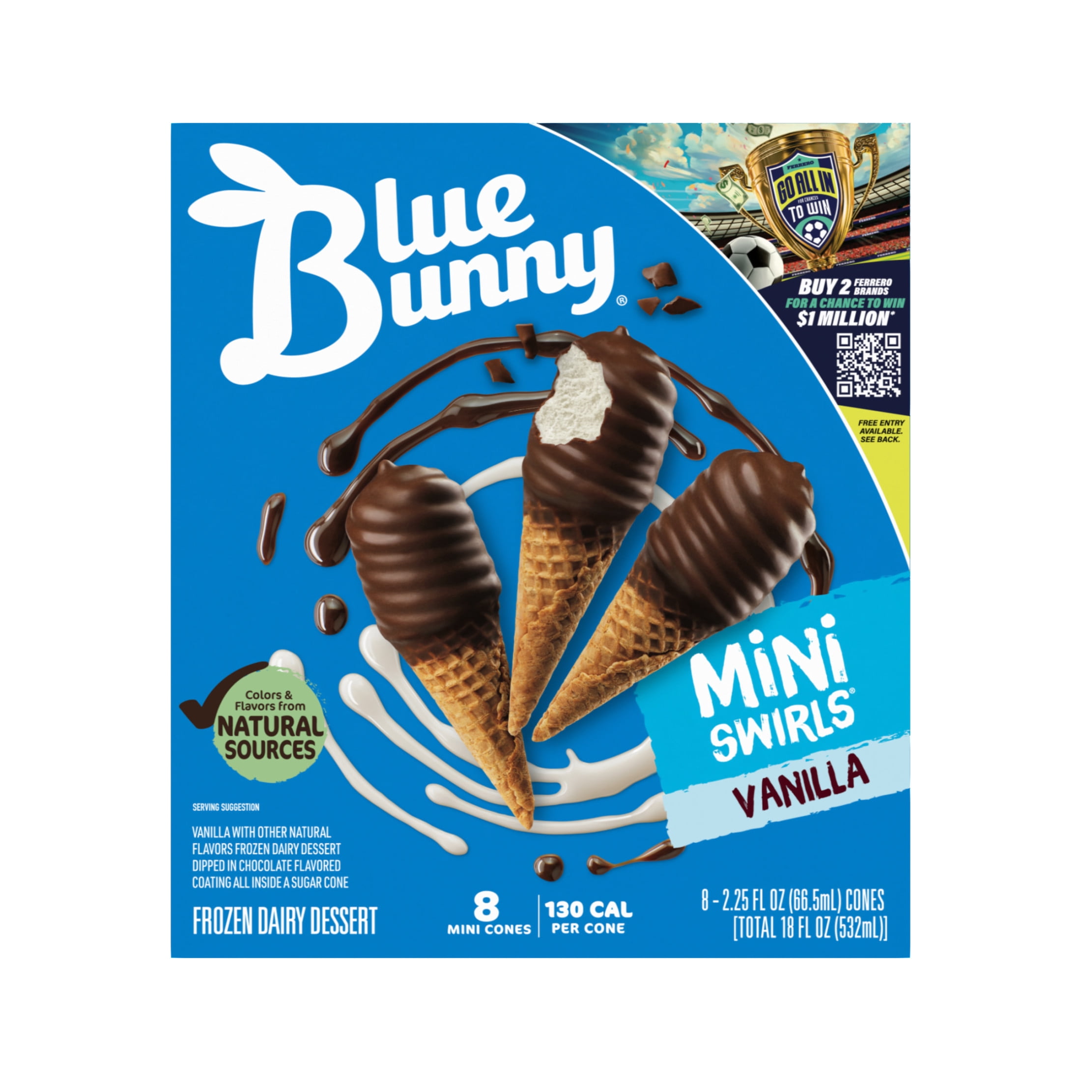 Blue Bunny Mini Swirls Vanilla Cones, 2.25 Fl Oz, 8 Count