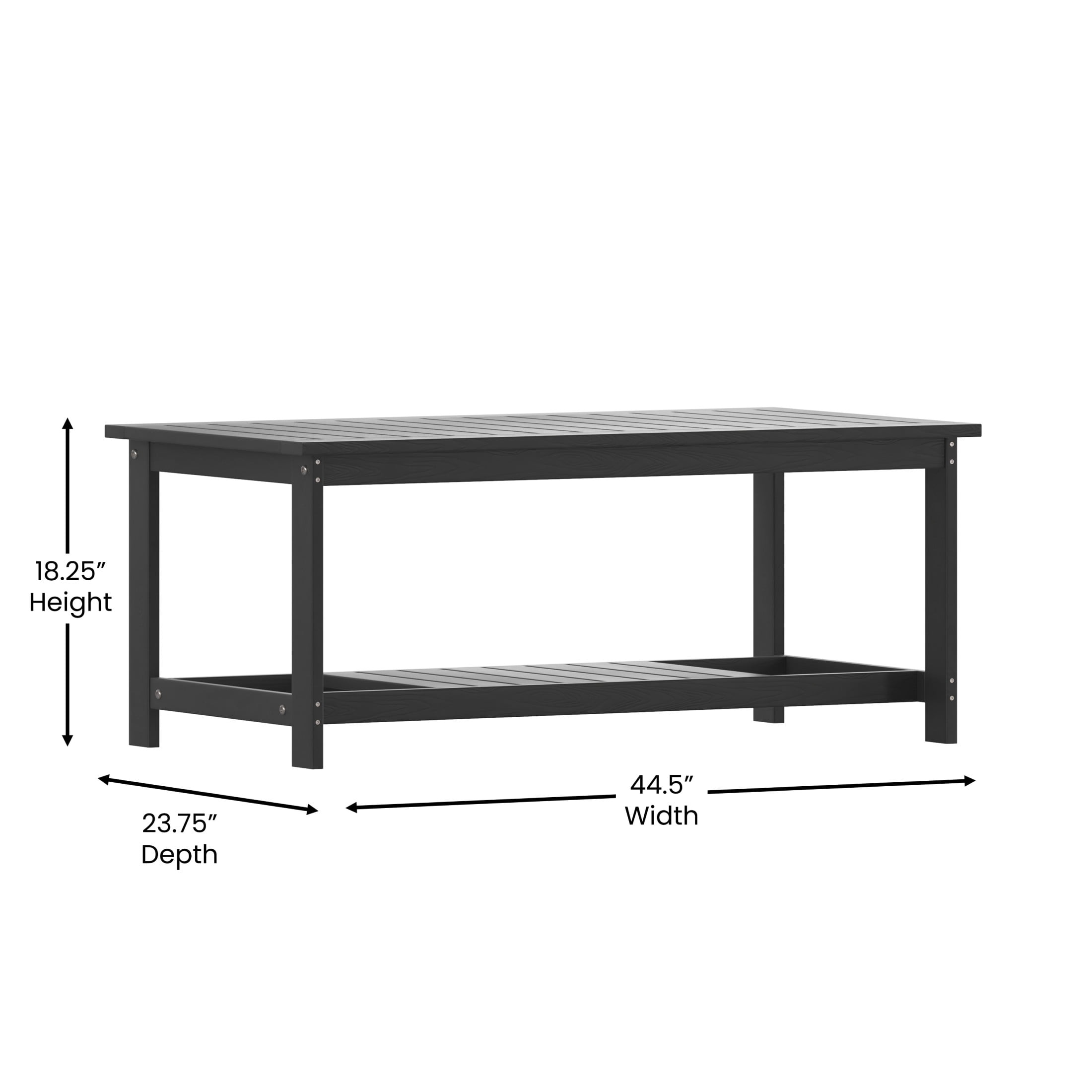 Merrick Lane All-Weather Poly Resin Wood Two Tiered Adirondack Slatted Coffee Conversation Table in Black