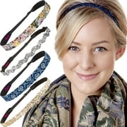 Hipsy Adjustable No Slip Headbands for Women Girls & Teens 5-Pack (Blue & Gold Renaissance Gift Pack)