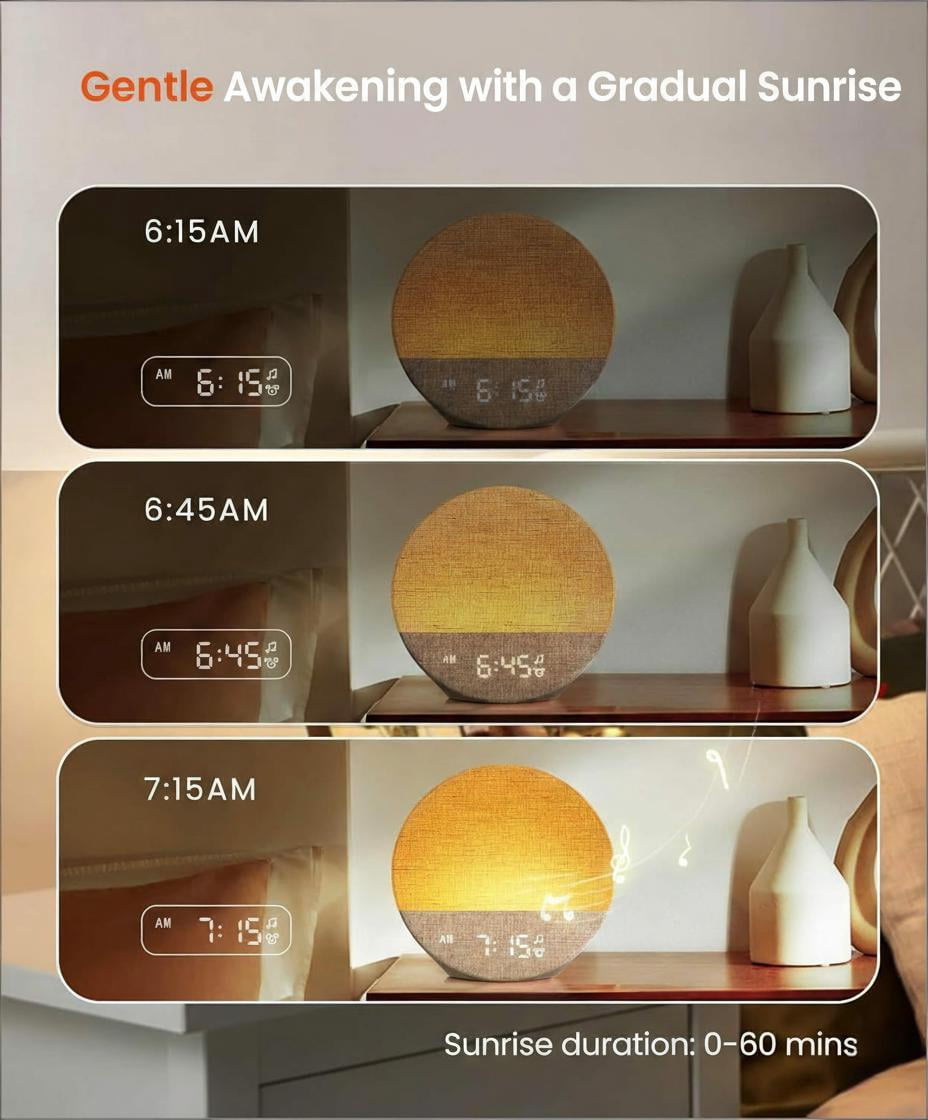 Maxstar Sunrise Alarm Clock White Noise Sound Machine for Bedroom | Natural Wake-Up Light with Soothing Sleep Aids, Bluetooth Speaker, Dimmable Clock, Screen-Free Design for Baby Adults Kids