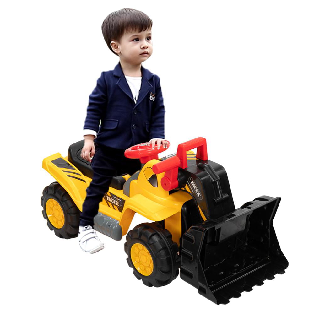 Outdoor Kid Ride On Bulldozer  Digger Scooper Pulling Cart Children Truck Toy 