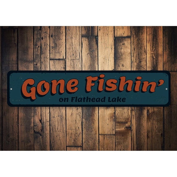 Gone Fishin Novelty Decor, Metal Wall Sign - 4x18 Inches