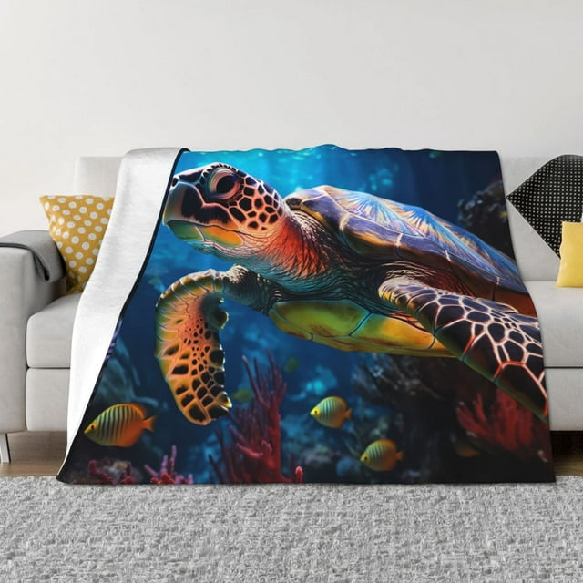 Fotbe Ice Blue Ocean Sea Turtle Manta de Franela con Estampado, Manta Ultrasuave para Cama, Sofá, Auto, Hipoalergénica y Antibolitas-50"x40"