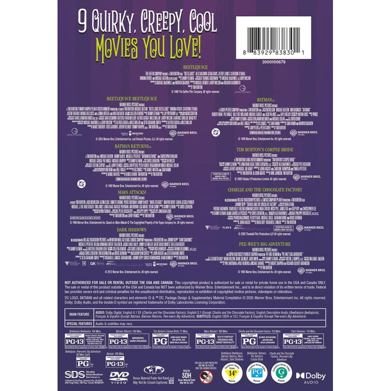 Tim Burton 9-Film Collection (DVD), Comedy, Warner Bros. - Walmart.com