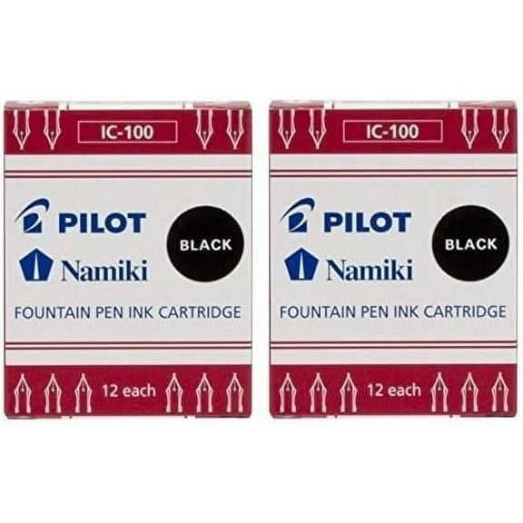 Pilot Namiki IC100 Fountain Pen Ink Cartridge, Black, 12 Cartridges per Pack Pack of 2