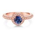 thumbnail image 2 of Gem Stone King 18K Rose Gold Plated Silver Blue Created Sapphire and White Moissanite Engagement Ring for Women (1.16 Cttw, Round 5MM, Available in Size 5, 6, 7, 8, 9), 2 of 6