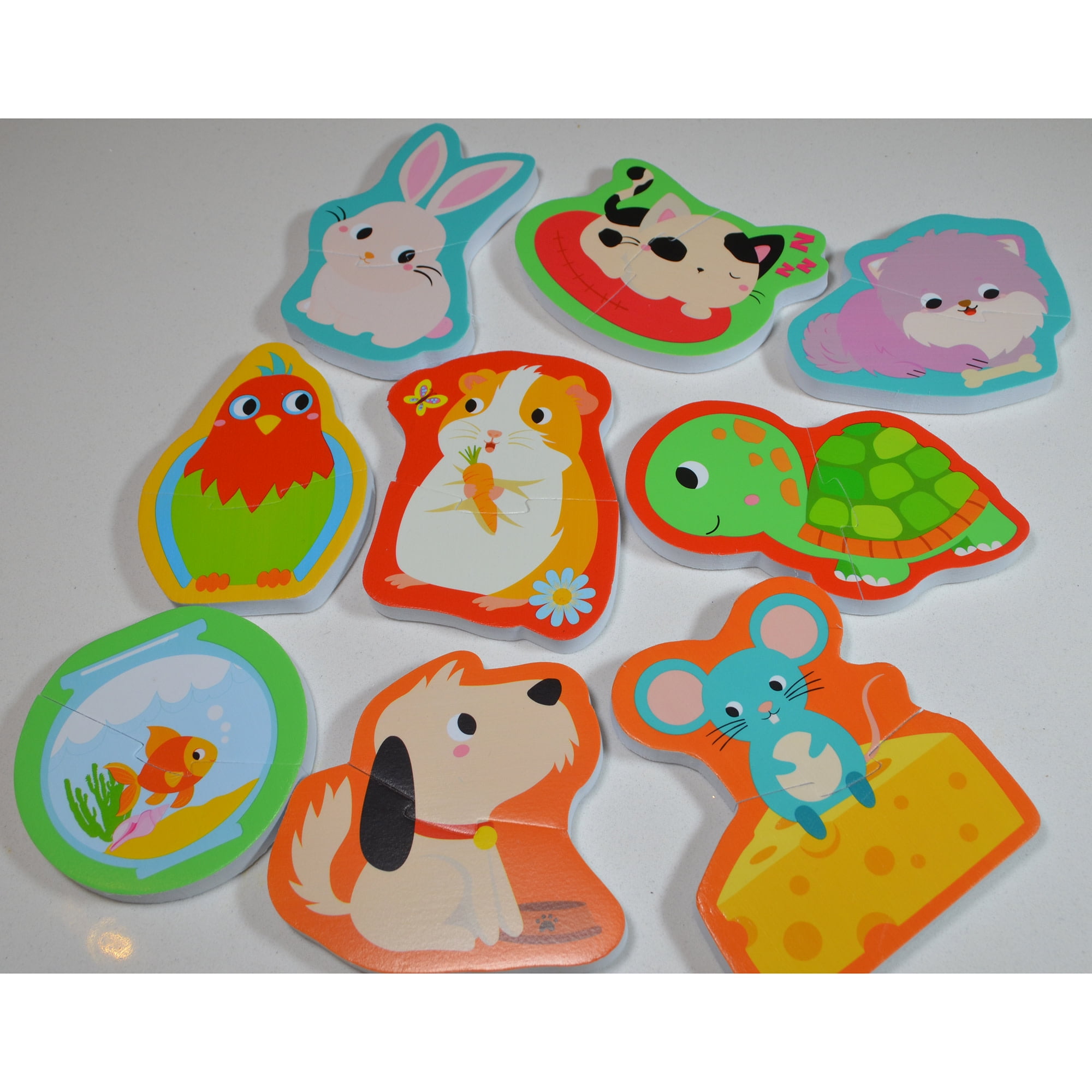 Buddy & Barney: Bath Time Puzzles - Playtime Pets - 9 Mini 2pc Puzzles, Reusable Chunky Foam Pieces, Mesh Storage, Water & Tub Toy, Kid-Toddler 18Mo+