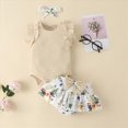 thumbnail image 2 of NOLDARES Baby Girl Romper Clothes + Shorts + Headband Summer Outfits 3 Piece Set Short Sleeve Round Neck Bowknot Soft(Beige,9-12 M), 2 of 7