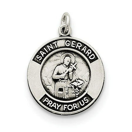 Sterling Silver Engravable Antiqued St. Gerard Medal Pendant.