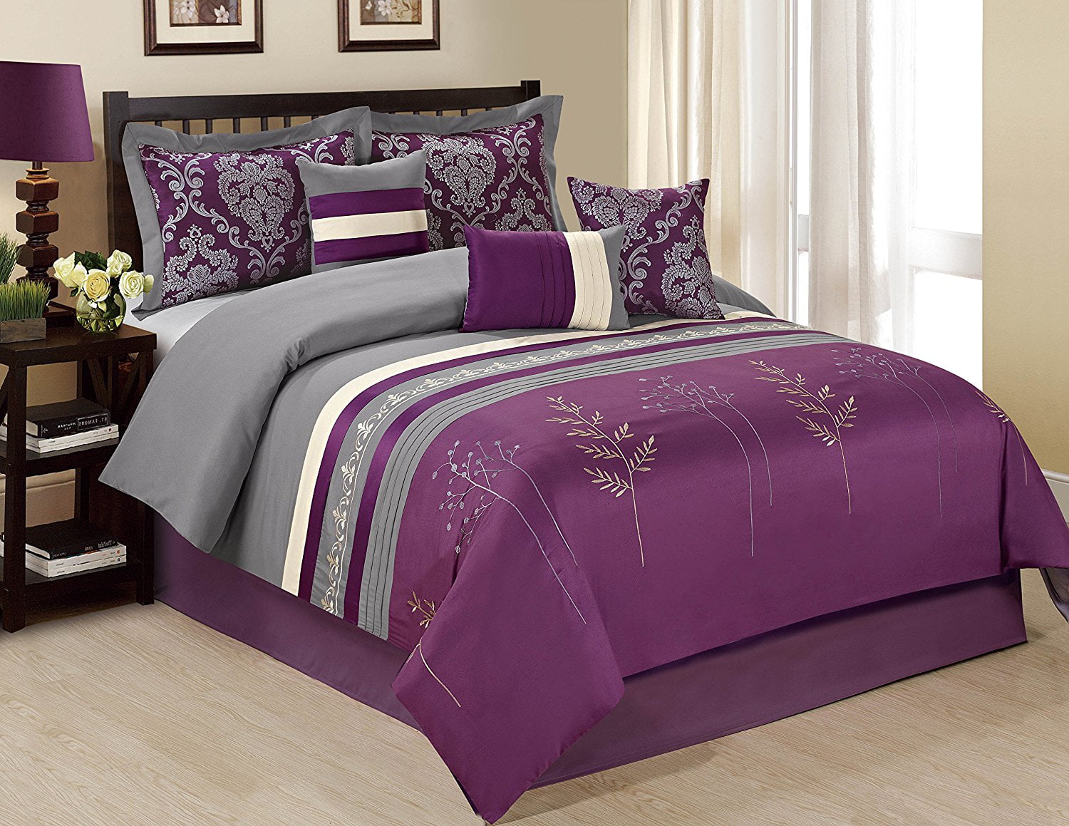 purple and gray comforter sets queen size